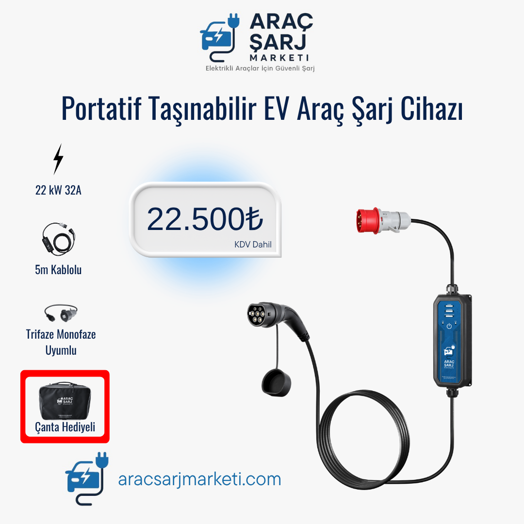 Portatif Taşınabilir EV Araç Şarj Cihazı
