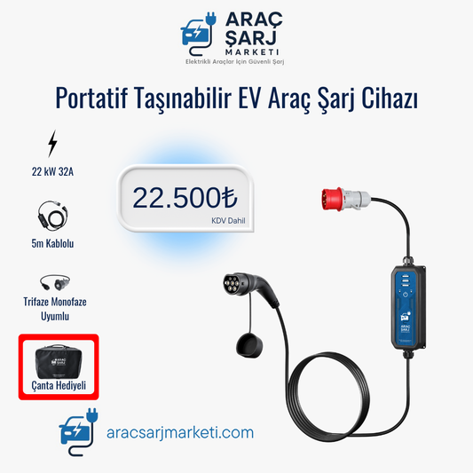 Portatif Taşınabilir EV Araç Şarj Cihazı